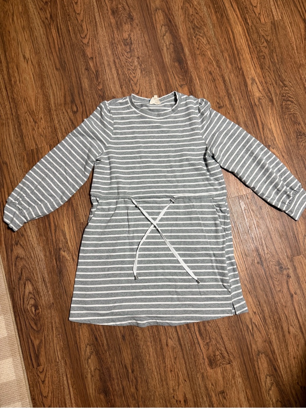 Striped Gray & White Long Sleeve Drawstring waist Dress. Size XL